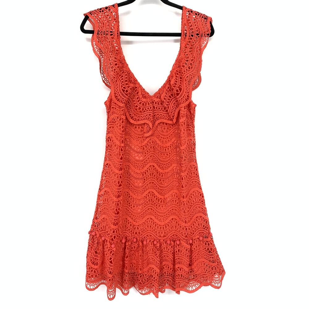 Saylor Fern Dress Womens Size Large Drop Waist Ruffle Details Coral Orange